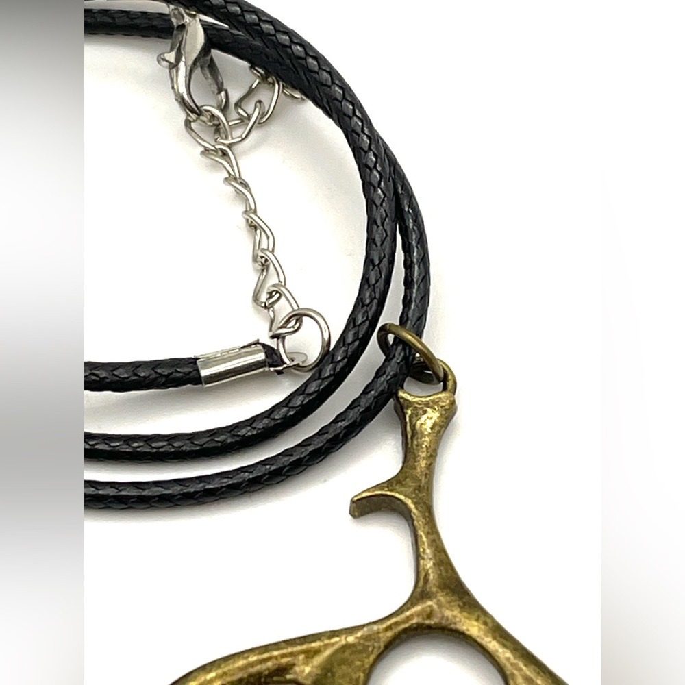 Bronze Tone Deer Antler Pendant on Black Cord Necklace 16” - Picture 7 of 7